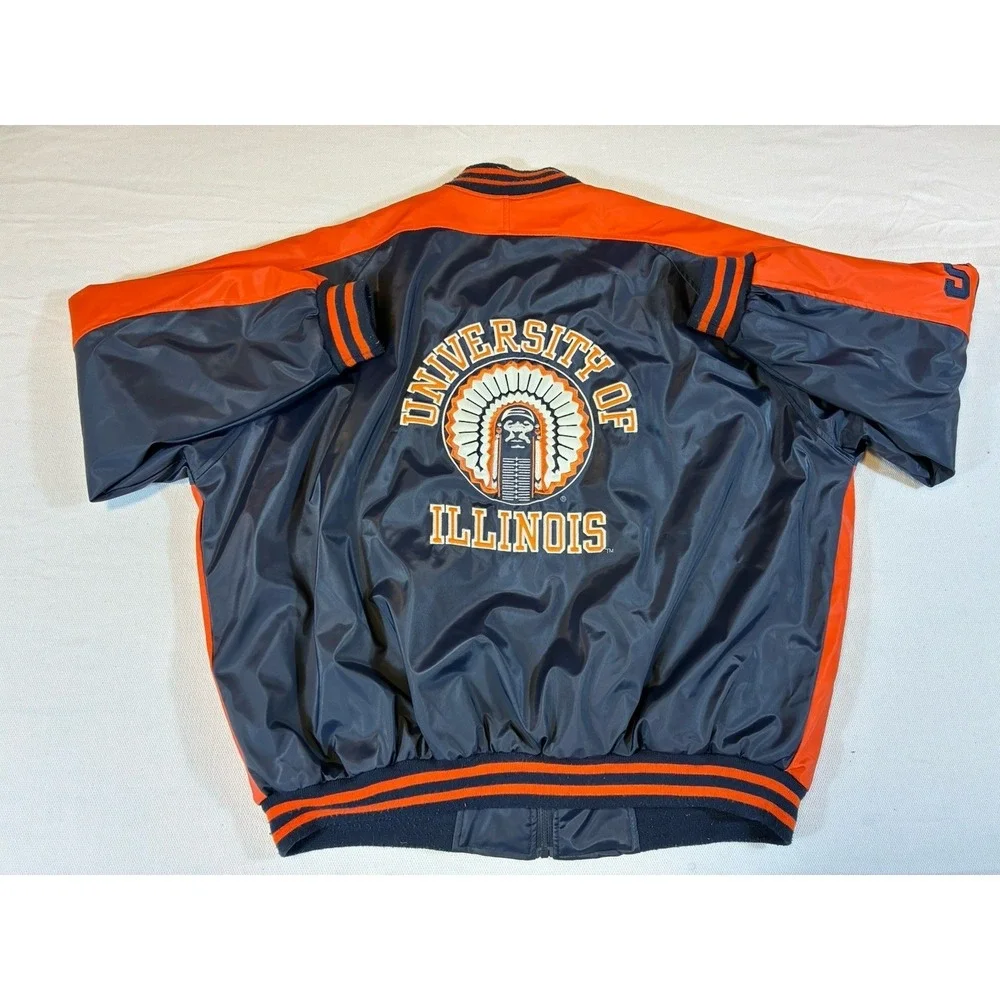 Vintage Steve & Barrys University of Illinois Jacket XXL Blue Orange Bomber